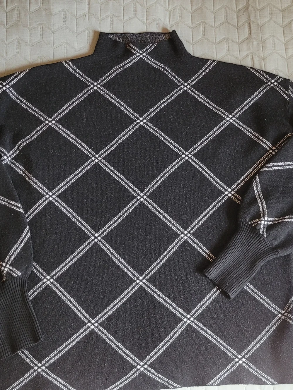 Tahari Black Turtleneck Sweater with White Windowpane - Picture 4 of 7